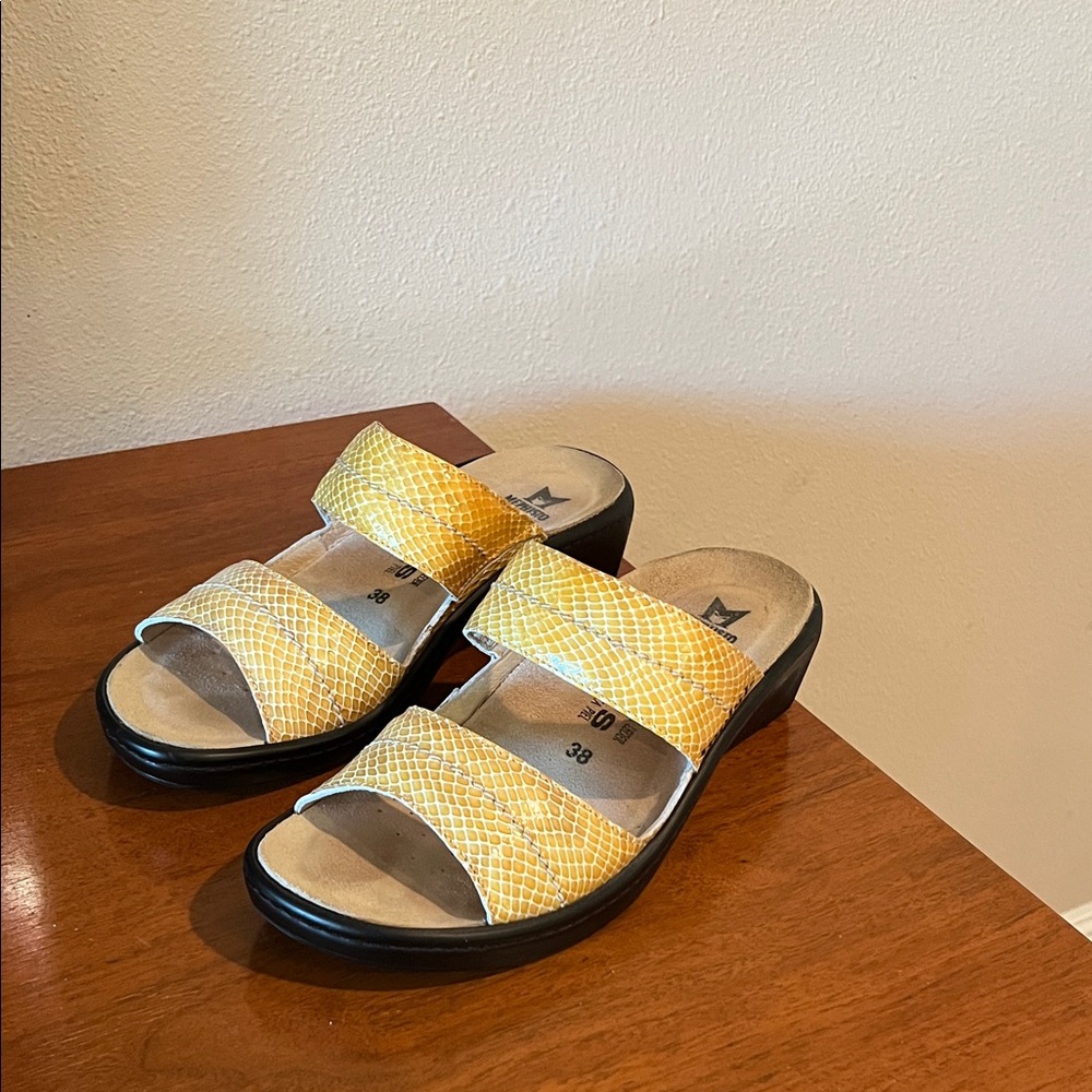 Mephisto Yellow Wedge Sandals
